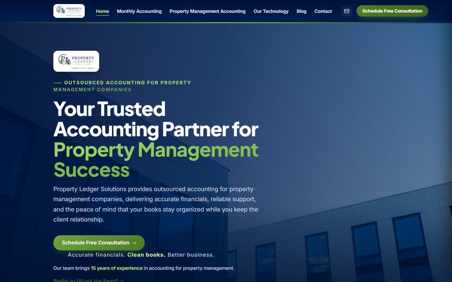Página de inicio de Property Ledger Solutions